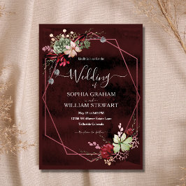 Rustic Burgundy Watercolor Calligraphy Bröllop Inbjudningar