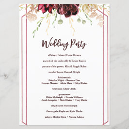 Rustic Burgundy Watercolor Calligraphy Bröllop Program