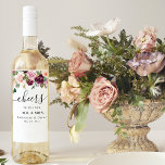 Rustic Burgundy Watercolor Flowers & Guld Drowers Vinflaska Etikett<br><div class="desc">Rustic Burgundy Watercolor Flowers & Guld Drowers</div>