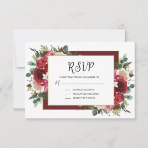 Rustic Burgundy Winter Blommigt jul Bröllop OSA Kort