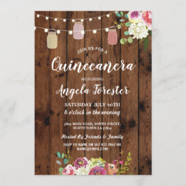 Rustic Burk Quinceanera Party Wood Blommigt Ljus Inbjudningar