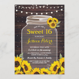Rustic Burk Sweet 16 Party Wood Solros Fireflies Inbjudningar