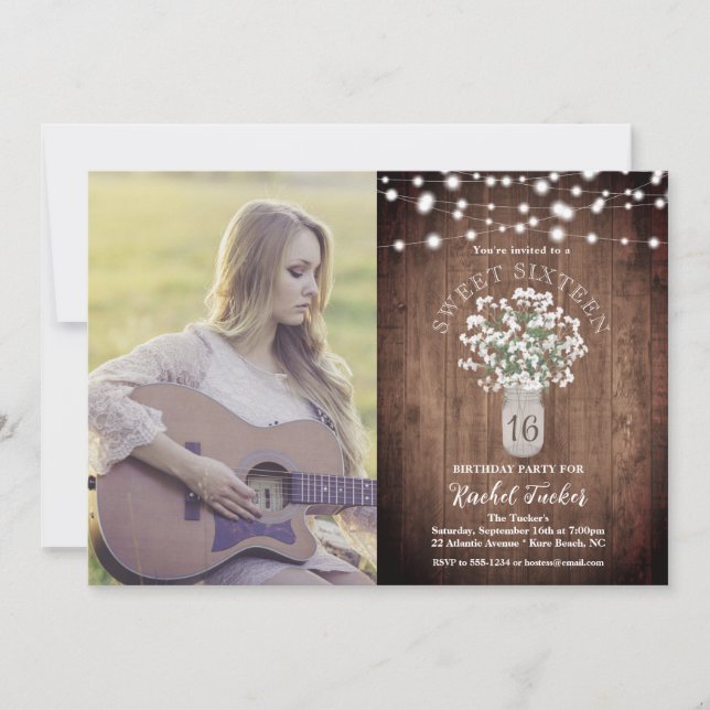 Rustic Burk Vas & Ljus Sweet 16 Birthday Photo Inbjudningar (Framsida)