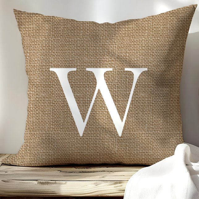 Rustic Burlap Anpassningsbar Monogrammed Dekorativ Kudde (Skapare uppladdad)