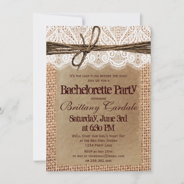 Rustic Burlap Bachelorette Party-inbjudningar Inbjudningar (Framsida)