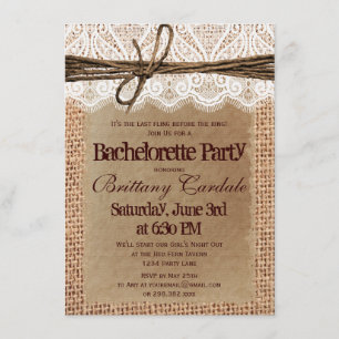 Rustic Burlap Bachelorette Party-inbjudningar Inbjudningar