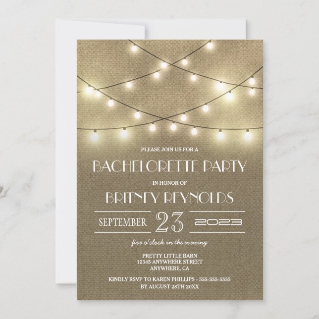 Rustic Burlap Bachelorette Party-inbjudningar Inbjudningar (Framsida)