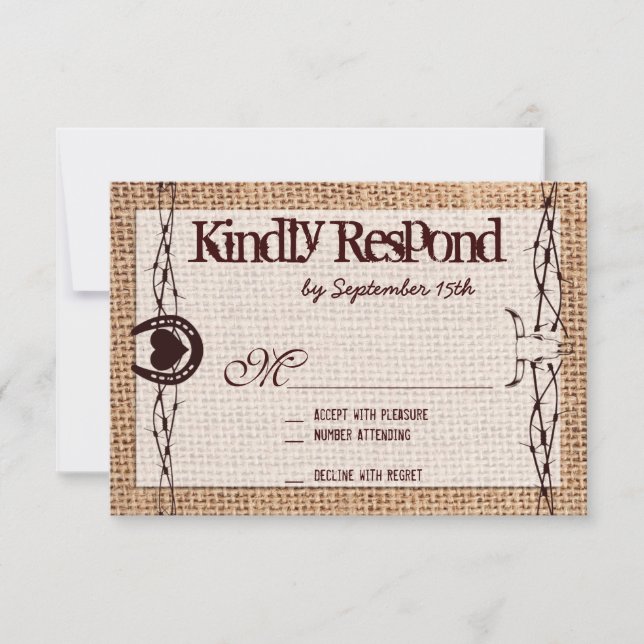 Rustic Burlap Barbed Wire Horseshoe OSA kort (Framsida)