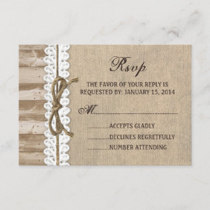 Rustic Burlap Barn Wood Twine Bröllop OSA Card Kort