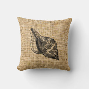 Rustic Burlap Beach Theme Seashells Dekorativ kudd Kudde