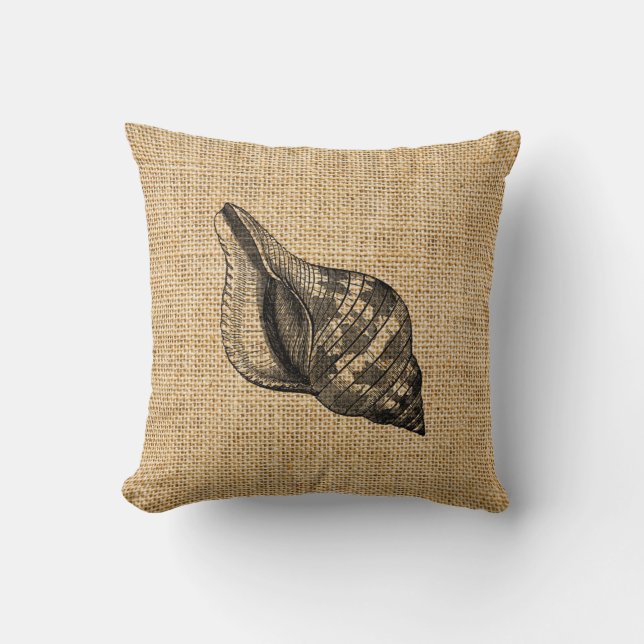 Rustic Burlap Beach Theme Seashells Dekorativ kudd Kudde (Framsida)