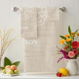 Rustic Burlap Beige Farmhouse Monogram