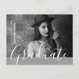 Rustic Burlap Black and White Photo Studenten Inbjudan Vykort