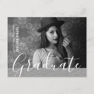 Rustic Burlap Black and White Photo Studenten Inbjudan Vykort