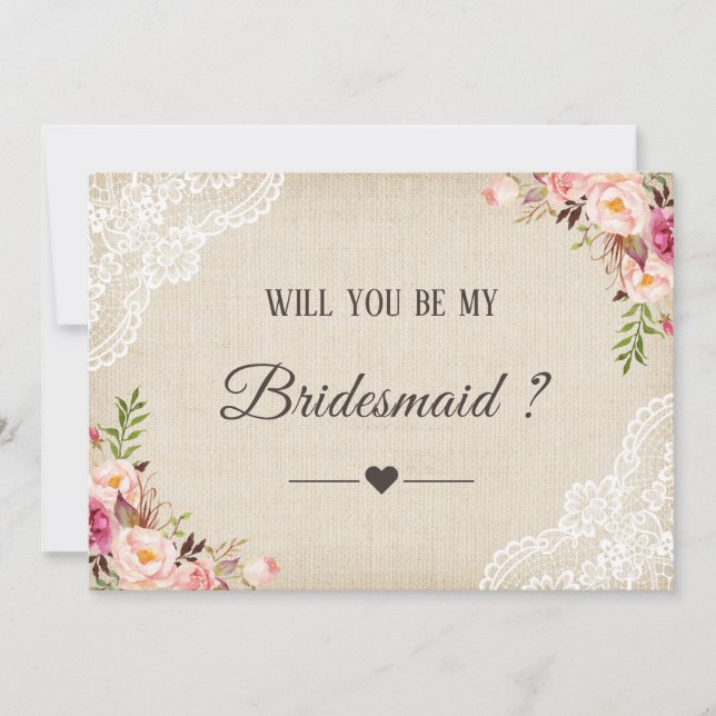Rustic Burlap Blommigt blir min bridesmaid Inbjudningar (Framsida)