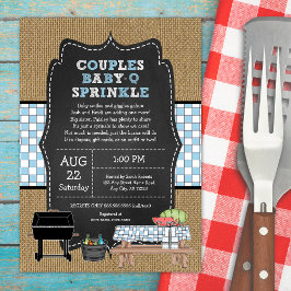 Rustic Burlap Boy Par Baby Q Sprinkle Shower Inbjudningar