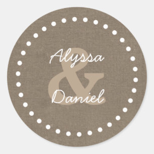 Rustic Burlap Bröllop Bride Groom A06 med punkter Runt Klistermärke