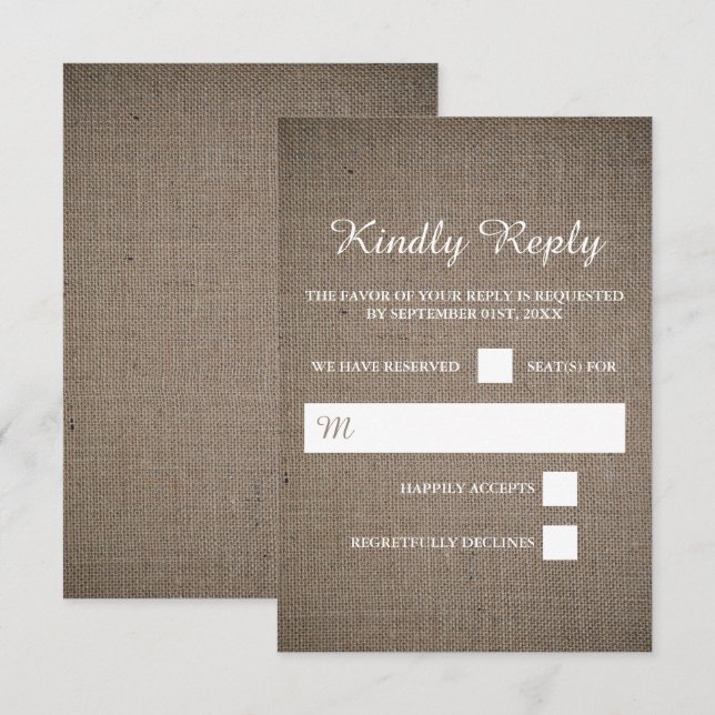 Rustic Burlap Bröllop OSA Kort (Fram/baksida)