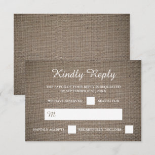 Rustic Burlap Bröllop OSA Kort