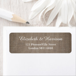 Rustic Burlap Bröllop Returadress Etikett