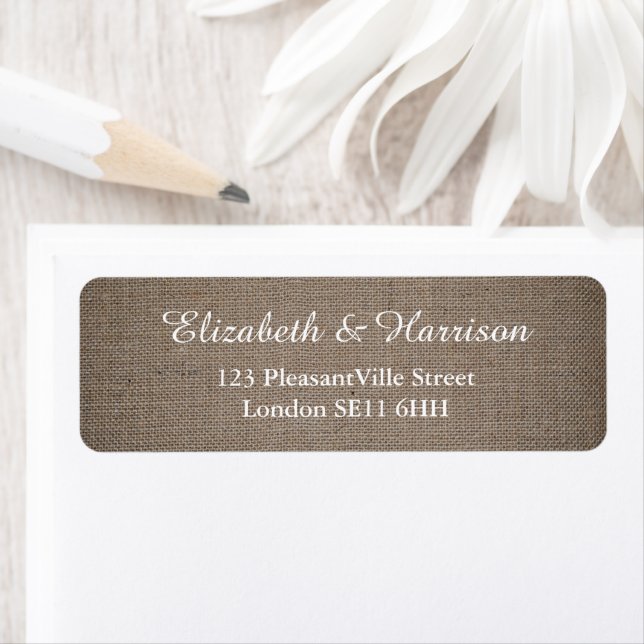Rustic Burlap Bröllop Returadress Etikett (Insitu)