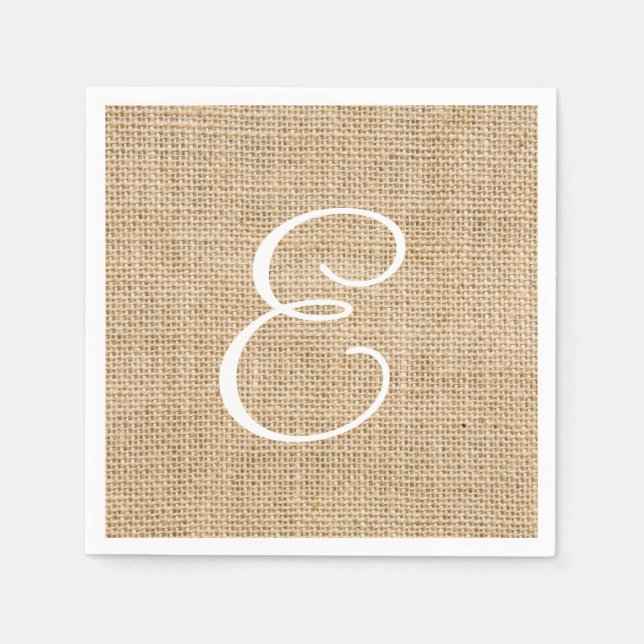 Rustic Burlap Bröllop Simple Monogram Pappersservett (Framsidan)