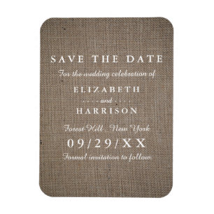 Rustic Burlap Bröllop spara datum Magnet