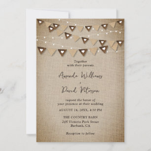 Rustic Burlap Bunting String Ljus Bröllop Inbjudningar