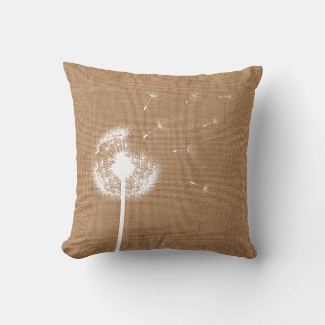 Rustic Burlap Dandelion Dekorativ kudde (Framsida)