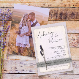 Rustic Burlap Eco Boho Lavender Photo Bröllop Inbjudningar