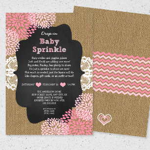 Rustic burlap girl droin baby sprinkle inbjudningar