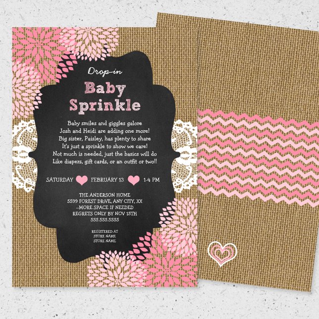 Rustic burlap girl droin baby sprinkle inbjudningar (Skapare uppladdad)