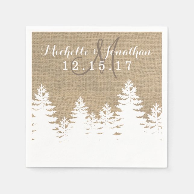 Rustic Burlap Gräs Träd Winter Wedding Napkin Pappersservett (Framsidan)