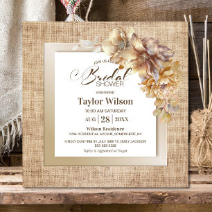 Rustic Burlap Guld Blommigt Möhippa Inbjudningar