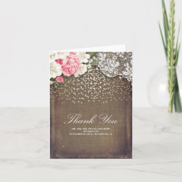 Rustic Burlap Guld Confetti Snöre och Flowers Tack Kort