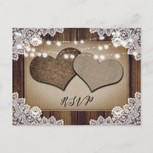 Rustic Burlap Hearts OSA Postcard Meal Choal Inbjudan Vykort