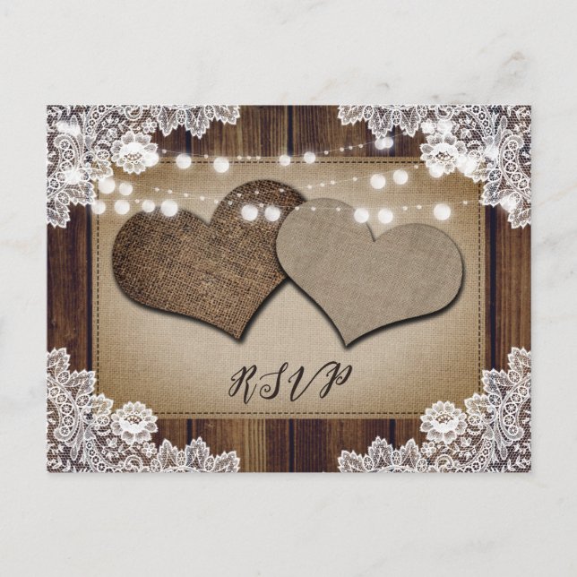 Rustic Burlap Hearts OSA Postcard Meal Choal Inbjudan Vykort (Framsida)