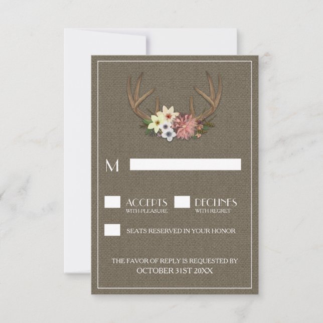 Rustic Burlap Hjort Antler Bröllop OSA Card Kort (Framsida)