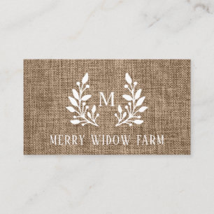 Rustic Burlap Laurel Monogrammed Visitkort