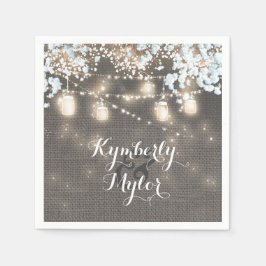 Rustic Burlap Ljus Mason Burk Bröllop Pappersservett