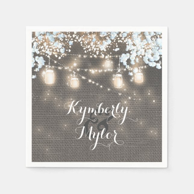 Rustic Burlap Ljus Mason Burk Bröllop Pappersservett (Framsidan)