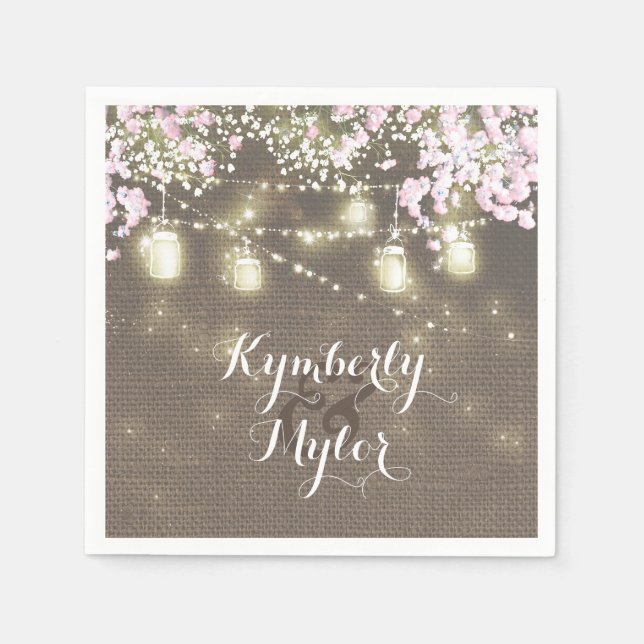 Rustic Burlap Ljus Mason Burk Bröllop Pappersservett (Framsidan)