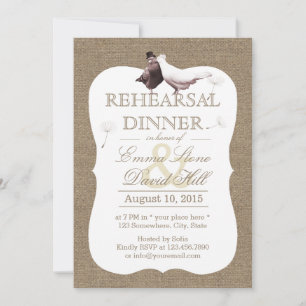 Rustic Burlap Love birds Rehearsal Middag Inbjudningar