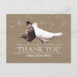 Rustic Burlap Love birds Tack Vykort
