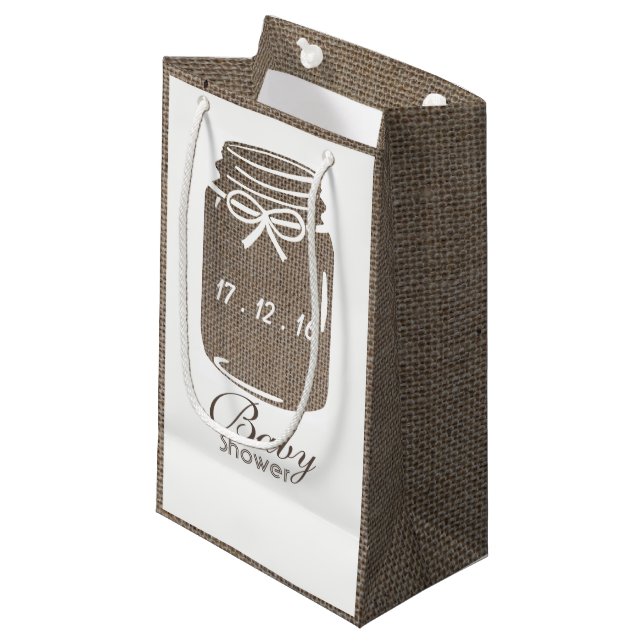Rustic Burlap Mason Burk Baby Shower (Framsidan Vinklad)