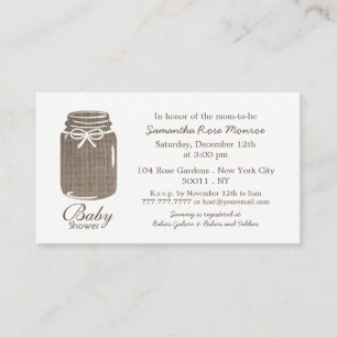 Rustic Burlap, Mason Burk Baby Shower Biljett Inbj Tilläggskort
