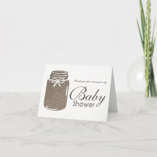 Rustic Burlap Mason Burk Baby Shower Tack Kort