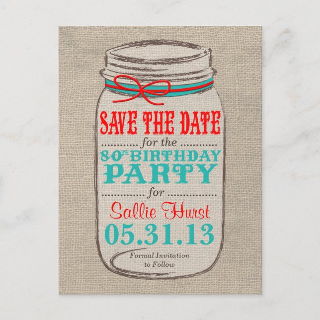 Rustic Burlap & Mason Burk Birthday Inbjudan - Cor (Framsida)