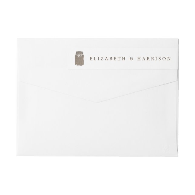 Rustic Burlap Mason Burk Bröllop Etikettband (Baksidan)