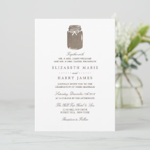 Rustic Burlap Mason Burk Bröllop Inbjudningar
